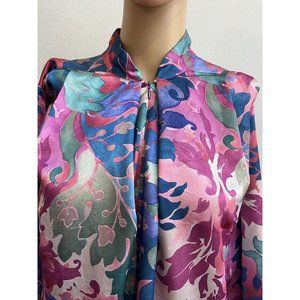 Vintage Ariel Petites Pink Florsl Floral Mumu Robe Half zip Medium Made‎ USA